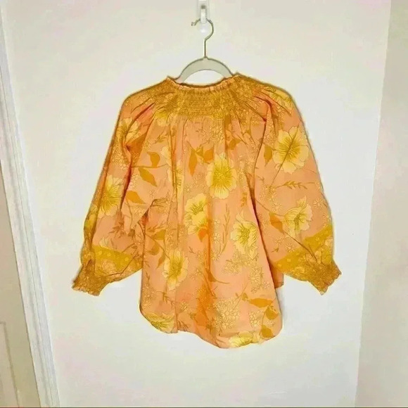 NEW Spell and the Gypsy Collective Sloan Bohemian Floral Peasant Blouse Peach - Picture 8 of 8